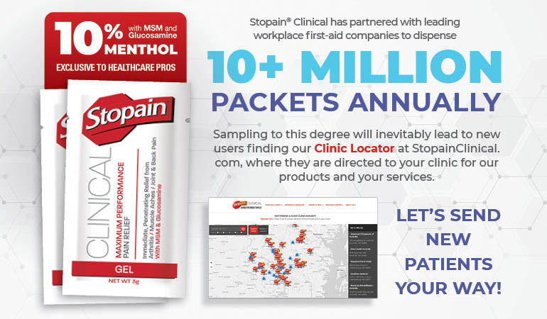 Stopain Clinical to dispense more than 10 million pain relief gel sample packets annually