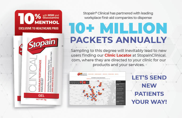Stopain Clinical to dispense more than 10 million pain relief gel sample packets annually